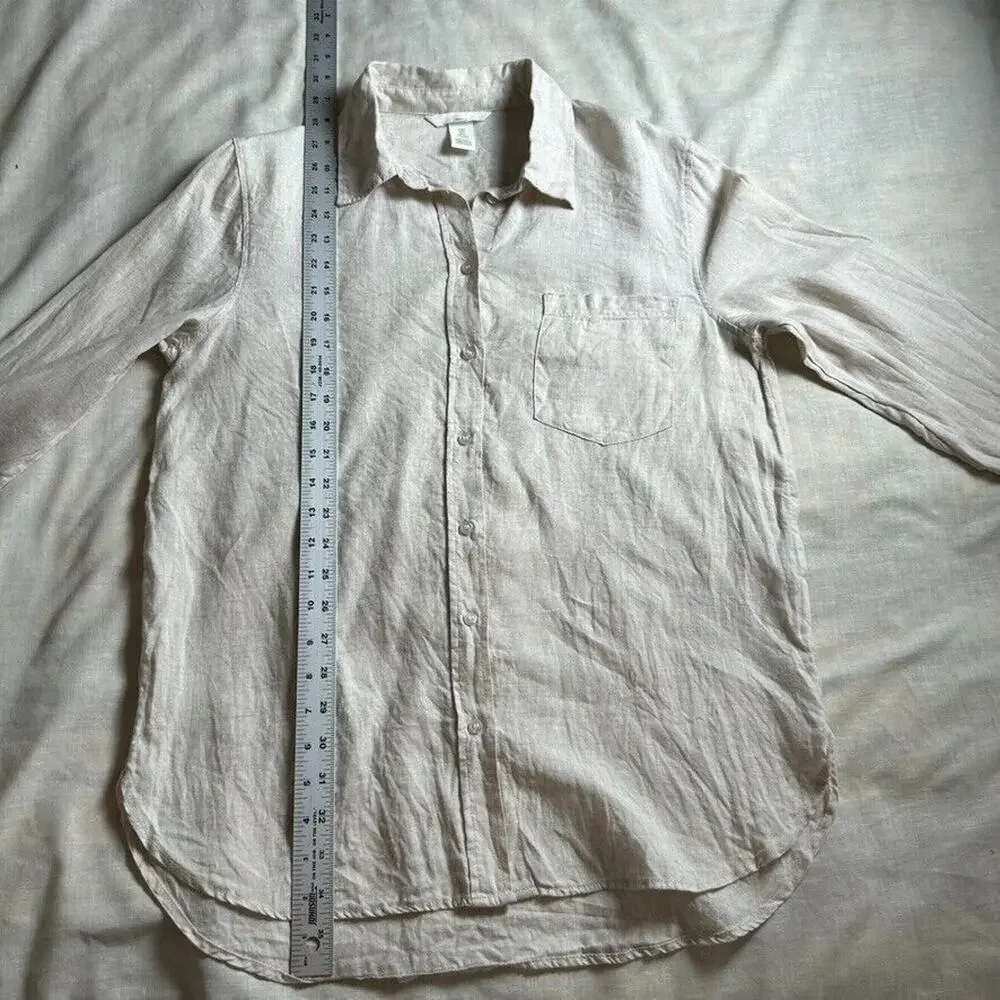 H&M Light Beige Button-Down Linen Blend Shirt - Picture 8 of 9